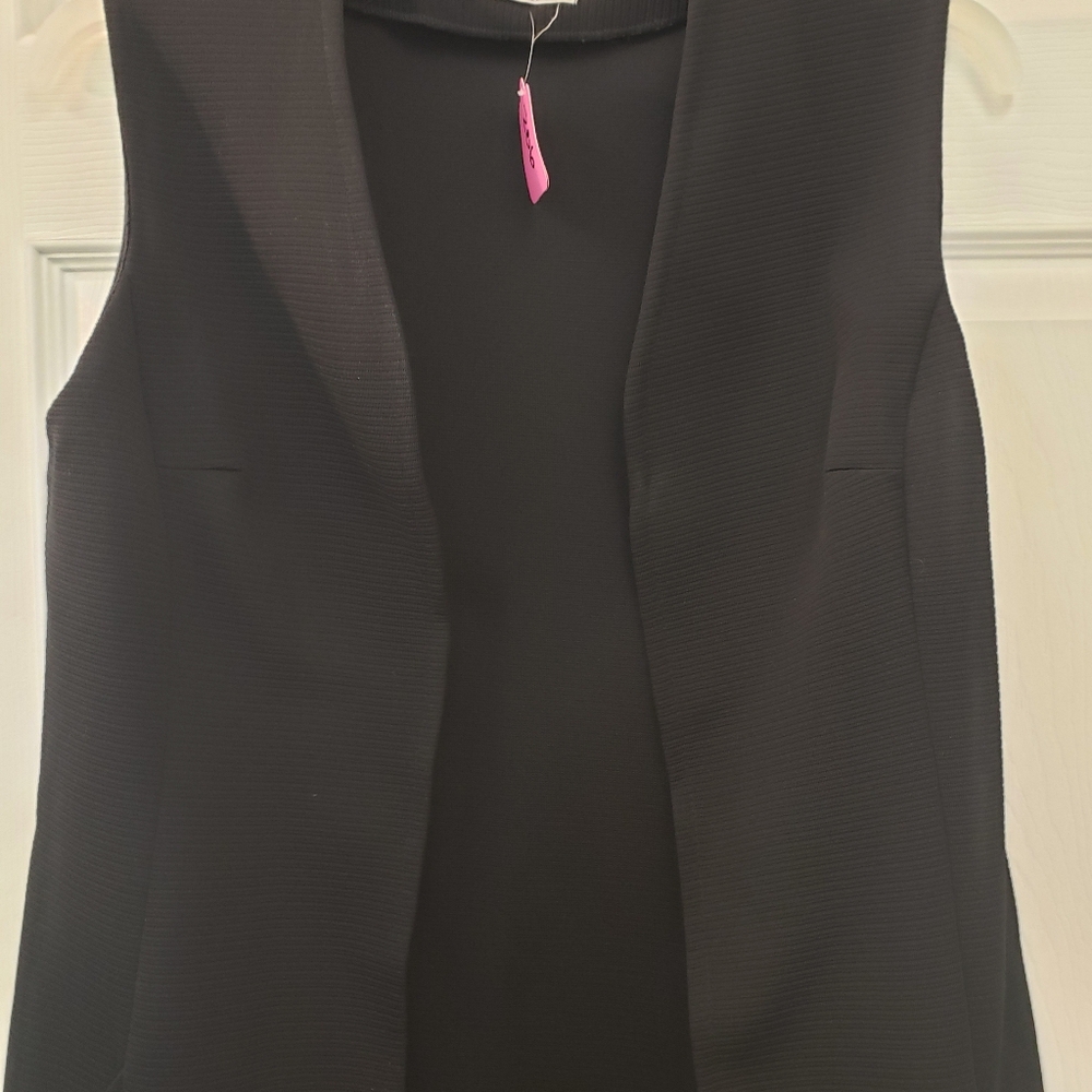 The Collection, black open front, textured, long sleeveless vest cardigan, LG - Picture 8 of 16